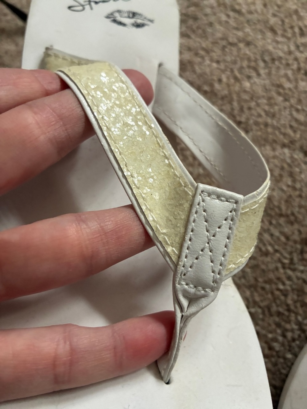 Colin Stuart White Wedge Sandals with Gold Shimmer Straps - Picture 5 of 5